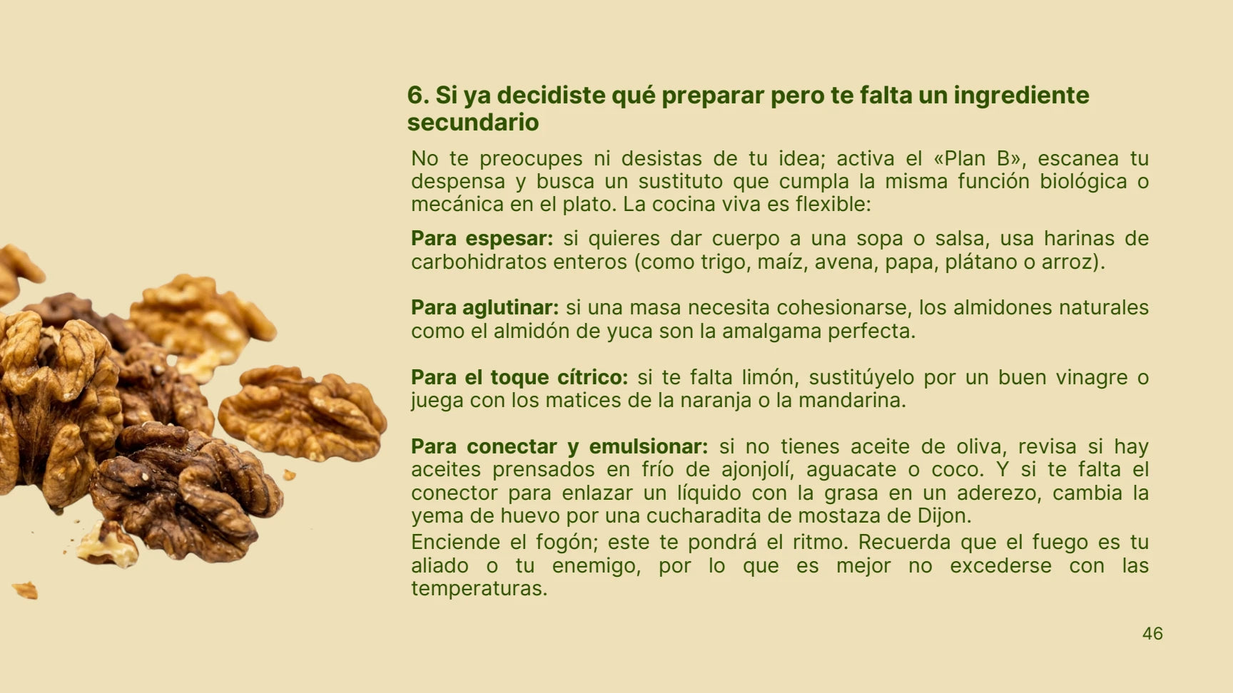 Página real del manual con alternativas para sustituir ingredientes